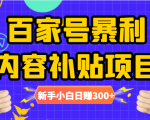 百家号暴利内容补贴项目，图文10元一条，视频30一条，新手小白日赚300+-八爪鱼资源库