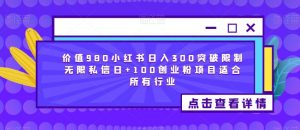 价值980小红书日入300突破限制无限私信日+100创业粉项目适合所有行业-八爪鱼资源库