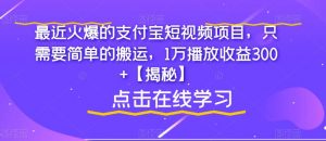 最近火爆的支付宝短视频项目，只需要简单的搬运，1万播放收益300+【揭秘】-八爪鱼资源库