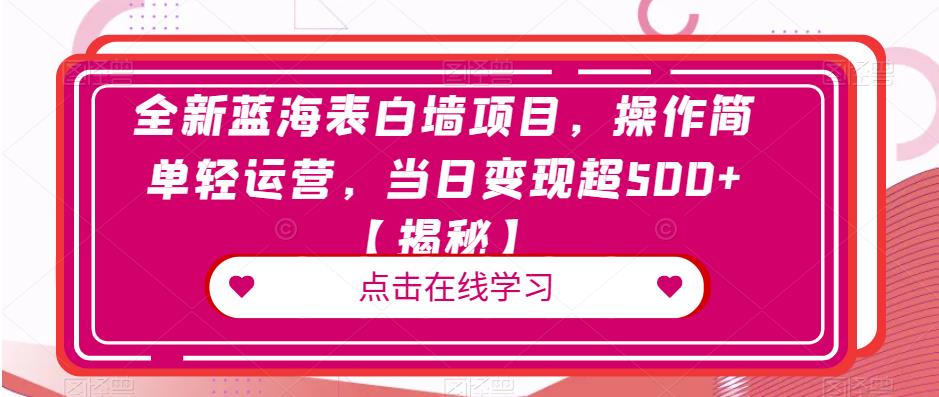 全新蓝海表白墙项目，操作简单轻运营，当日变现超500+【揭秘】-八爪鱼资源库
