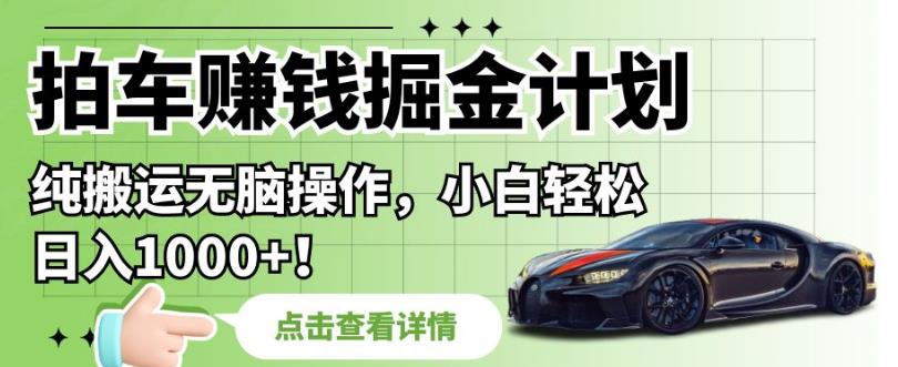 拍车赚钱掘金计划,纯搬运无脑操作,小白轻松日入1000+【揭秘】-八爪鱼资源库