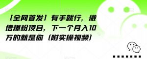 【全网首发】有手就行，微信爆粉项目，下一个月入10万的就是你（附实操视频）【揭秘】-八爪鱼资源库