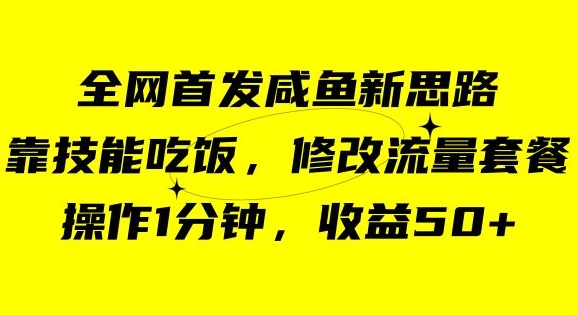 咸鱼冷门新玩法,靠“技能吃饭”,修改流量套餐,操作1分钟,收益50【揭秘】-八爪鱼资源库