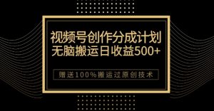 最新视频号创作分成计划，无脑搬运一天收益500+，100%搬运过原创技巧【揭秘】-八爪鱼资源库