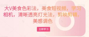 大V美食色彩法，美食短视频，学习相机，清晰透亮灯光法，剪映剪辑，美感调色-八爪鱼资源库