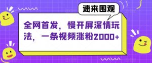 全网首发，慢开屏深情玩法，一条视频涨粉2000+【揭秘】-八爪鱼资源库