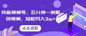 抖音视频号，五分钟一条原创视频，轻松月入3w+【独家秘诀，传授赚钱方法】【揭秘】-八爪鱼资源库