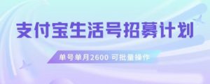 支付宝生活号作者招募计划，单号单月2600，可批量去做，工作室一人一个月轻松1w+【揭秘】-八爪鱼资源库
