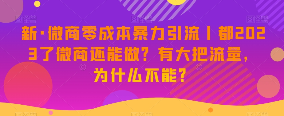 新·微商零成本暴力引流丨都2023了微商还能做?有大把流量,为什么不能?-八爪鱼资源库