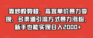 靠炒股教程，高客单价暴力变现，多渠道引流方式暴力涨粉，新手也能实现日入2000+【揭秘】-八爪鱼资源库