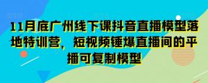 11月底广州线下课抖音直播模型落地特训营，短视频锤爆直播间的平播可复制模型-八爪鱼资源库