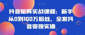 抖音矩阵实战课程：新手从0到100万粉丝，全套抖音变现实操-八爪鱼资源库