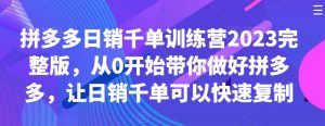 拼多多日销千单训练营2023完整版，从0开始带你做好拼多多，让日销千单可以快速复制-八爪鱼资源库