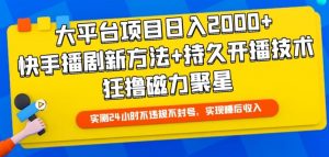 大平台项目日入2000+,快手播剧新方法+持久开播技术,狂撸磁力聚星【揭秘】-八爪鱼资源库