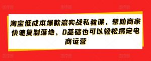 淘宝低成本爆款流实战私教课，帮助商家快速复制落地，0基础也可以轻松搞定电商运营-八爪鱼资源库