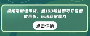 视频号搬运带货，满100粉丝即可开通橱窗带货，玩法非常暴力【揭秘】-八爪鱼资源库