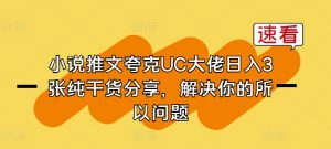 小说推文夸克UC大佬日入3张纯干货分享，解决你的所以问题-八爪鱼资源库