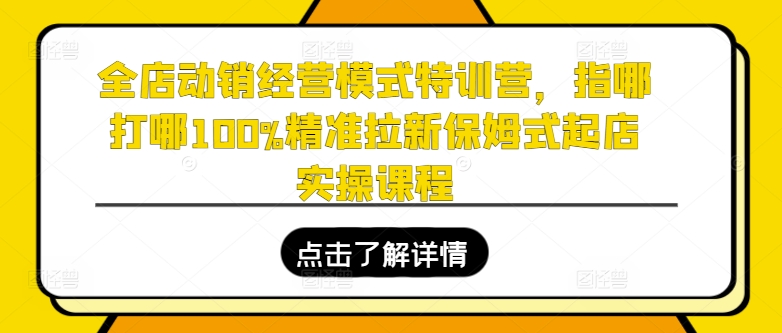 全店动销经营模式特训营,指哪打哪100%精准拉新保姆式起店实操课程-八爪鱼资源库