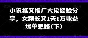 小说推文推广大佬经验分享，女频长文1天1万收益爆单思路(下)-八爪鱼资源库