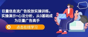 巨量信息流广告投放实操训练,实操演示+心法分析,从0基础成为巨量广告高手-八爪鱼资源库