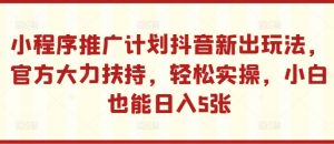 小程序推广计划抖音新出玩法，官方大力扶持，轻松实操，小白也能日入5张【揭秘】-八爪鱼资源库