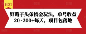 野路子头条撸金玩法，单号收益20~200+每天，项目包落地-八爪鱼资源库