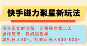 快手磁力新玩法,可查询实时收益,单机30+,批量可日入3到5张【揭秘】-八爪鱼资源库