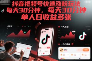 抖音视频号快速涨粉玩法，每天30分钟，单人日收益多张-八爪鱼资源库