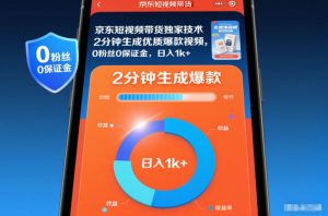 京东短视频带货独家技术，2分钟生成一条优质爆款视频，0粉丝0保证金，日入1k+【揭秘】-八爪鱼资源库