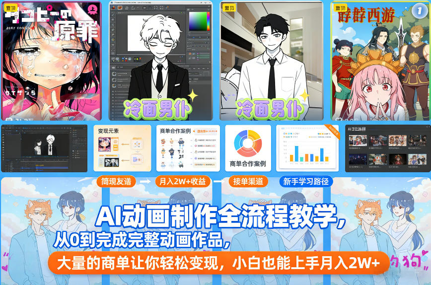 AI动画制作全流程教学,从0到完成完整动画作品,大量的商单让你轻松变现,小白也能上手月入2W+-八爪鱼资源库
