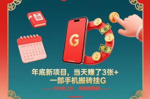 年底新项目，当天賺了3张+，一部手机搬砖挂G，5分钟上手，保姆级教程【揭秘】-八爪鱼资源库