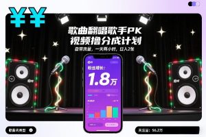 歌曲翻唱歌手PK视频撸分成计划，自带流量，一天两小时，日入2张-八爪鱼资源库