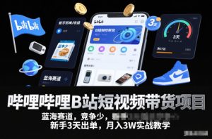 哔哩哔哩B站短视频带货项目，蓝海赛道，竞争少，新手3天出单，月入3W实战教学-八爪鱼资源库