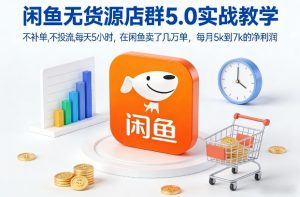 闲鱼无货源店群5.0实战教学，不补单，不投流，每天5小时，在闲鱼卖了几万单，每月5k到7k的净利润-八爪鱼资源库