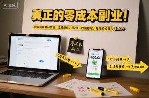 真正的零成本副业！问卷调查暴利项目，无脑操作，纯0撸，收益稳定，每天轻松日入100+【揭秘】-八爪鱼资源库