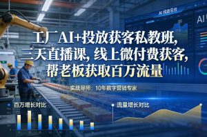 工厂AI+投放获客私教班，三天直播课，线上微付费获客，帮老板获取百万流量-八爪鱼资源库