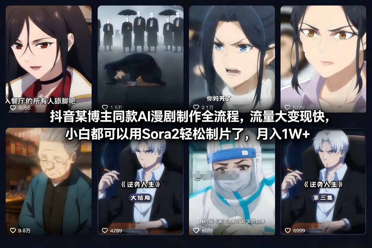 抖音某博主同款AI漫剧制作全流程,流量大变现快,小白都可以用Sora2轻松制片了,月入1W+-八爪鱼资源库
