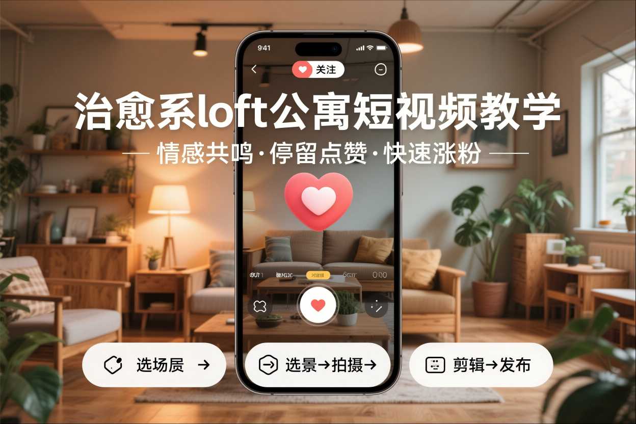 治愈系loft公寓短视频制作教学,情感共鸣引停留点赞关注,快速起号涨粉-八爪鱼资源库