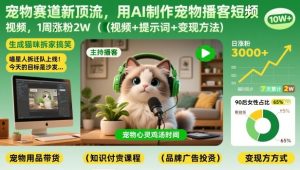 宠物赛道新顶流，用AI制作宠物播客短视频，1周涨粉2W（视频+提示词+变现方法）-八爪鱼资源库