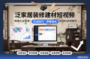 泛家居装修建材短视频精细化运营课，运营误区+账号搭建+内容选题+运营逻辑+投流获客-八爪鱼资源库