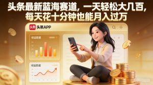 头条最新蓝海赛道，一天轻松大几张，每天花十分钟也能月入过1W【揭秘】-八爪鱼资源库