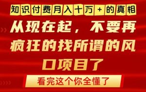 知识付费月入10个W的真相，做网创项目这一个就够了，不要再疯狂的找所谓的风口项目【揭秘】-八爪鱼资源库