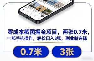 零成本截图掘金项目，两张0.7米，一部手机操作，轻松日入3张，副业新选择【揭秘】-八爪鱼资源库