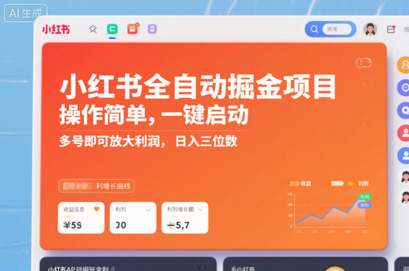 小红书全自动掘金项目，操作简单，一键启动，多号即可放大利润，日入三位数【揭秘】-八爪鱼资源库