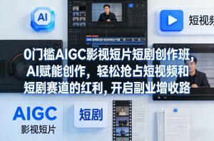 0门槛AIGC影视短片短剧创作班，AI赋能创作，轻松抢占短视频和短剧赛道的红利，开启副业增收路-八爪鱼资源库