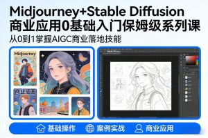 AIGC商业应用Midjourney+Stable Diffusion教程，0基础入门保姆级系列课-八爪鱼资源库
