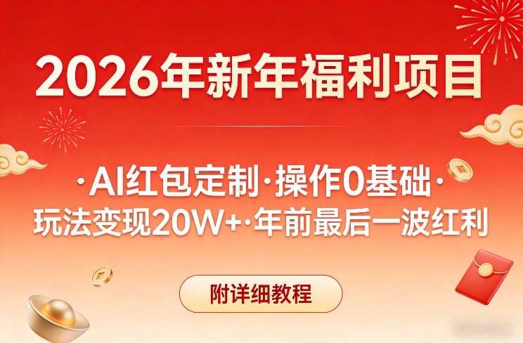 新年福利项目,AI红包定制,操作0基础,玩法变现20W+年前最后一波红利,附详细教程-八爪鱼资源库