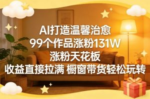 AI打造温馨治愈，99个作品涨粉131W，涨粉天花板，收益直接拉满，橱窗带货轻松玩转-八爪鱼资源库