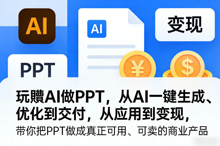 玩賺AI做PPT,从AI一键生成、优化到交付,从应用到变现,带你把PPT做成真正可用、可卖的商业产品-八爪鱼资源库