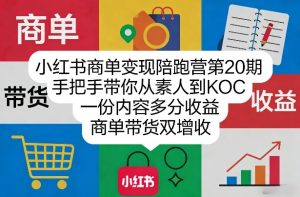 小红书商单变现陪跑营第20期，手把手带你从素人到KOC，一份内容多分收益，商单带货双增收-八爪鱼资源库